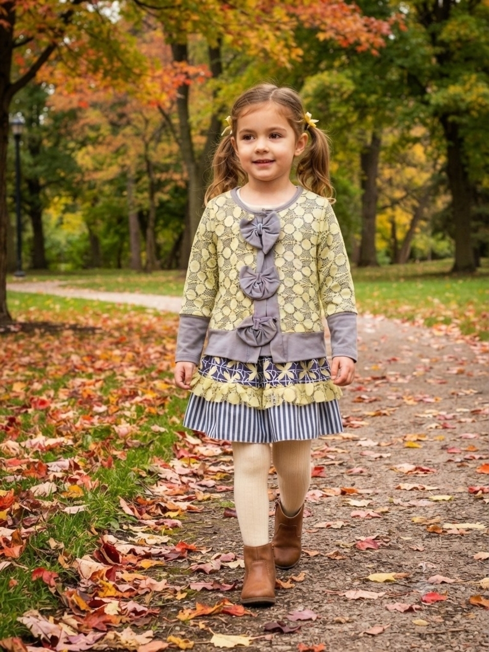 Source Unknown Girls Yellow/ Gray Lace Bow Cardigan&Skirt Set, Sz-M(5/6),EPreLC